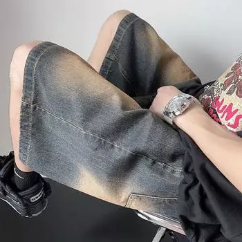 Мужские летние ретро-шорты из денима для работы - свободный крой, повседневная уличная мода 2XL жёлтый