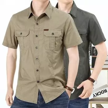 Мужские летние рубашки-карго с коротким рукавом большого размера
