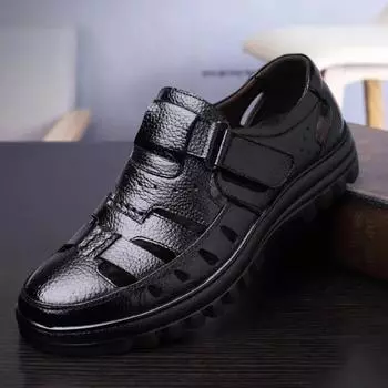 Мужские летние сандалии 2024 года, повседневная обувь из искусственной кожи для мужчин, удобные мокасины, босиком, походные сандалии для активного отдыха 38 чёрный