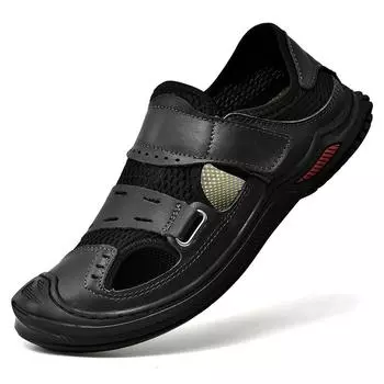 Мужские летние сандалии для отдыха на открытом воздухе повседневные сандалии для мужчин 2024 удобные треккинговые сандалии для походов пляжные сандалии дышащая обувь большой размер 38 чёрный