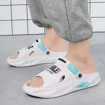 Мужские летние сандалии двойного назначения на толстой подошве 2024 года для вождения, занятий спортом и пляжа — универсальные и удобные. 42-43 чёрный/зелёный