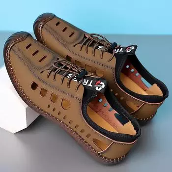 Мужские летние сандалии из кожи, новая платформа Chinalos, уличная дышащая толстая низкая роскошная дизайнерская мужская повседневная обувь, бесплатная доставка 44