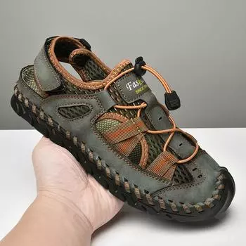 Мужские летние сандалии из натуральной кожи, модная повседневная обувь, походная обувь без шнуровки на плоской подошве, прогулочные пляжные сандалии, мужские прогулочные уличные сандалии 38