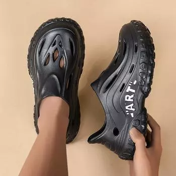 Мужские летние сандалии, легкие, дышащие и без запаха, с перфорированными стопами, носками и пляжной обувью 40-41 чёрный