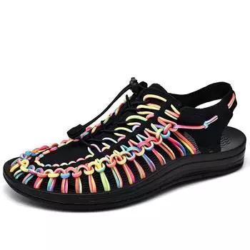 Мужские летние сандалии, пляжная обувь на мягкой подошве, мужские тканые повседневные тапочки 41 красный