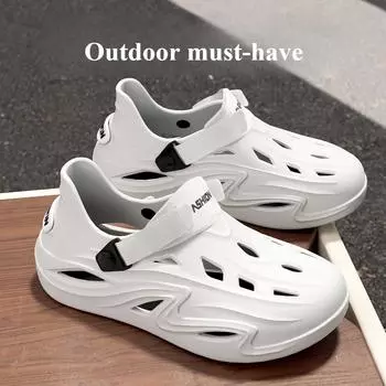 Мужские летние сандалии, противоскользящие, носятся на улице, пляжная обувь для походов, ходьбы по воде, вождения, мужские сабо 40 белый