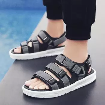 Мужские летние сандалии, роскошные повседневные походные туфли для мужчин, тренд 2024 года, удобные парусиновые босые походные сандалии для улицы, обувь 39 чёрный
