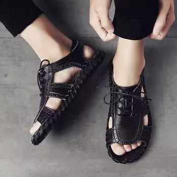 Мужские летние сандалии ручной работы для активного отдыха, нескользящие походные туфли для походов, мужские тапочки, пляжная обувь для ходьбы, повседневные кроссовки 39 коричневый