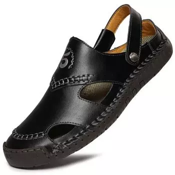 Мужские летние сандалии с сумкой на голове двойного назначения верхняя одежда мужская для пожилого отца крутые шлепанцы кожа коровья мягкая подошва нескользящие 38