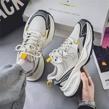 Мужские летние сетчатые дышащие кроссовки, толстая подошва, увеличивающие рост, повседневные кроссовки белого цвета в стиле ретро. Size 40 белый