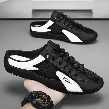 Мужские летние сетчатые повседневные туфли без застежек — легкие, дышащие, универсальные тапочки 39 чёрный