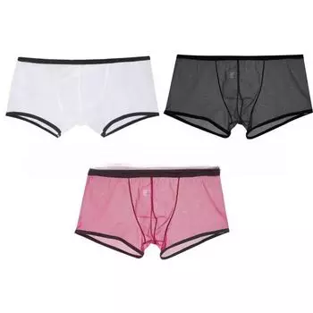 Мужские летние сетчатые трусы-боксеры с низкой талией - однотонные белые, полностью прозрачные XXL