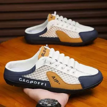 Мужские летние сетчатые туфли без застежек на плоской подошве - легкие, дышащие, универсальные тапочки, полутапочки для мужчин 43 зелёный