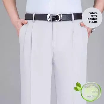 Мужские летние шелковые плиссированные брюки с высокой талией: Повседневный свободный крой, прямой крой, деловой стиль для среднего возраста Waist 3 1 = Size 42