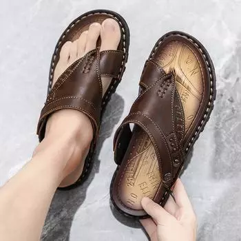 Мужские летние шлепанцы 2024 года, роскошные повседневные туфли из искусственной кожи для мужчин, удобные уличные тапочки и сандалии 38 чёрный