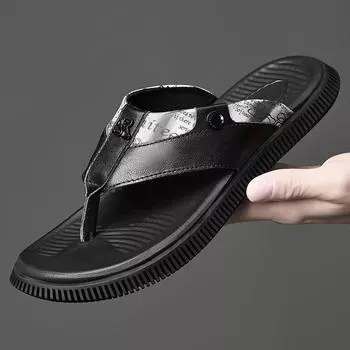 Мужские летние шлепанцы из натуральной кожи Мужская обувь Роскошные тапочки Пляжные шлепанцы Дизайнерские шлепанцы Повседневная обувь Сандалии 39