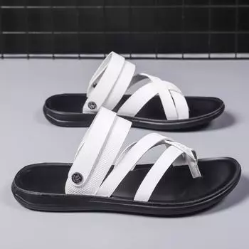 Мужские летние шлепанцы, классические уличные кожаные повседневные мужские тапочки, удобные нескользящие пляжные сандалии, мужская обувь, мокасины 38 чёрный