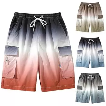 Мужские летние шорты-карго с градиентом, свободные повседневные мужские шорты-карго с несколькими карманами на шнурке XXXL