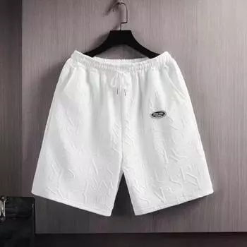 Мужские летние шорты на шнурке с эластичной резинкой на талии, однотонные, с буквенной текстурой, боковые карманы, свободные, повседневная домашняя одежда для бега, спортивные штаны до колена, пляжные шорты L серый