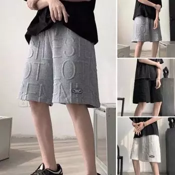 Мужские летние шорты с эластичной резинкой на талии, широкие шорты, однотонные повседневные спортивные шорты с буквенным принтом, уличная одежда L чёрный