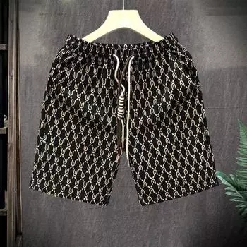 Мужские летние шорты с эластичной резинкой на талии и регулируемыми шнурками, повседневные шорты с карманами и принтом, широкие пляжные шорты, уличная одежда 3XL чёрный