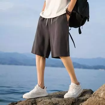 Мужские летние шорты с эластичной талией, регулируемые повседневные шорты с широкими штанинами, однотонные спортивные шорты XL белый