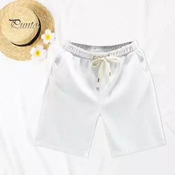 Мужские летние шорты с эластичной завязкой на талии и карманами, повседневные шорты, однотонные широкие пляжные спортивные шорты, уличная одежда M белый