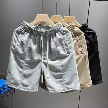 Мужские летние шорты с эластичным поясом, регулируемым шнурком, однотонные шорты в уличном стиле, повседневные шорты с широкими штанинами и карманами 3XL абрикосовый