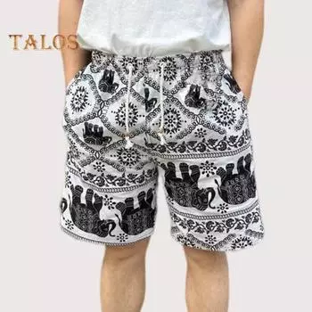 Мужские летние шорты с рисунком слона, широкие повседневные пляжные шорты с эластичной талией, регулируемые на шнурке, быстросохнущие короткие брюки красный