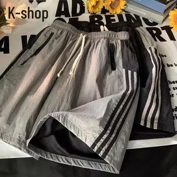 Мужские летние шорты в полоску в стиле ретро, быстросохнущие, для повседневной носки, трендовые 3XL чёрный