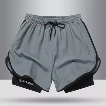 Мужские летние спортивные шорты для баскетбола и бега, легкие, дизайн «два в одном», средней длины для тренировок и повседневной носки L