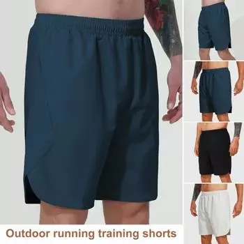 Мужские летние спортивные шорты с неровным подолом, свободные, прямые, с эластичной резинкой на талии, однотонные, быстросохнущие, для бега, спортзала, до колена XL темно-синий