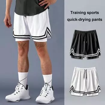 Мужские летние спортивные шорты с завязками и эластичной резинкой на талии, свободные поддельные двухсекционные быстросохнущие полые сетчатые мягкие дышащие мужские баскетбольные шорты для бега 3XL белый