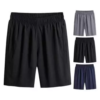 Мужские летние спортивные шорты, свободные широкие брюки с эластичной резинкой на талии, глубокая промежность, тонкие боковые карманы, короткие брюки длиной до колена M чёрный