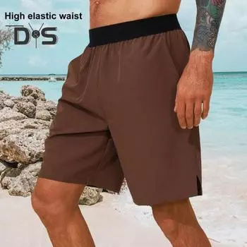Мужские летние спортивные шорты, тонкие, быстросохнущие, свободные, прямые, эластичные, с высокой талией, однотонные, для бега, в тренажерном зале, по колено, короткие брюки, брюки для фитнеса XL коричневый