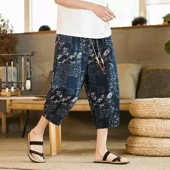 Мужские летние свободные повседневные шорты-шаровары Harajuku Y2K с принтом из хлопка и льна, мужские уличные модные брюки с эластичной талией XXXXXL