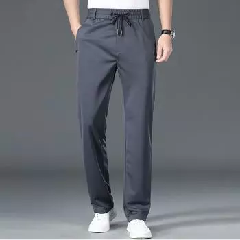 Мужские летние свободные прямые брюки больших размеров с эластичной резинкой в молодежном деловом повседневном стиле однотонные брюки 10XL