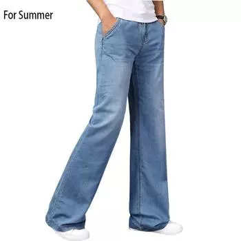 Мужские летние свободные широкие брюки с тонкой средней талией Мужские свободные расклешенные джинсы 28 небесно-голубой