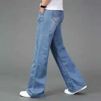 Мужские летние свободные широкие брюки с тонкой средней талией Мужские свободные расклешенные джинсы 28 небесно-голубой