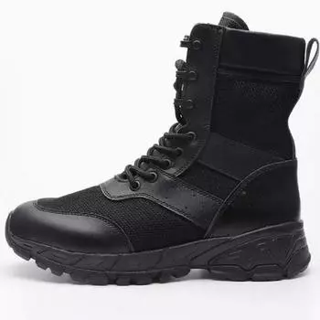 Мужские летние тактические военные ботинки Jihua 3515 — высокие, дышащая сетка для активного отдыха 44 чёрный
