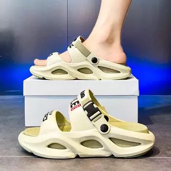 Мужские летние тапочки для улицы: Нескользящие, толстая подошва, удобные для ванной, пляжа, спорта, вождения, двойного назначения, без запаха сандалии Size 45