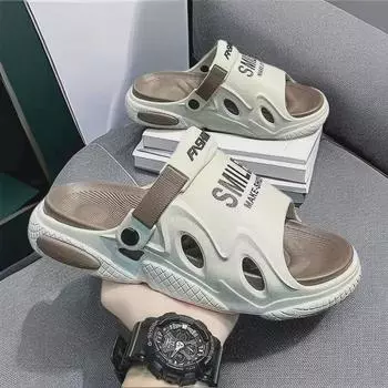 Мужские летние тапочки для улицы с нескользящей подошвой: Мягкая, толстая подошва для спорта, вождения и многого другого 44-45 [suitable for 43-44 feet] чёрный/оранжевый