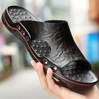 Мужские летние тапочки, дышащие роскошные сандалии, пляжная классика, кожаные мужские тапочки, шлепанцы для улицы, домашние тапочки для мужчин 39 коричневый