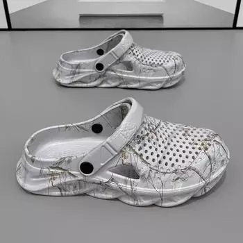 Мужские летние тапочки на толстой подошве Мужские сандалии-сабо Полые дышащие шлепанцы Сандалии Обувь Модные пляжные тапочки 38 чёрный