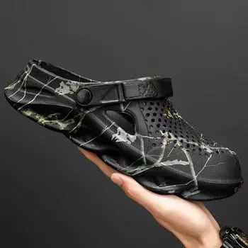 Мужские летние тапочки на толстой подошве Мужские сабо Сандалии Полые дышащие шлепанцы сандалии Обувь Модные пляжные тапочки 38 темно серый