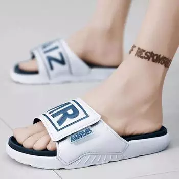 Мужские летние тапочки, уличные повседневные пляжные тапочки, трендовые персонализированные шлепанцы, сандалии, шлепанцы, нескользящая обувь в стиле хип-хоп 43 белый