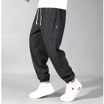 Мужские летние толстые брюки большого размера 12XL, мужские брюки из ледяного шелка, свободные прямые повседневные брюки плюс толстые, чтобы увеличить тонкую ногу 12XL чёрный