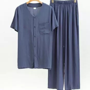 Мужские летние тонкие хлопковые шелковые брюки с короткими рукавами, костюм-двойка для папы, простой домашний сервис XXXXXL белый