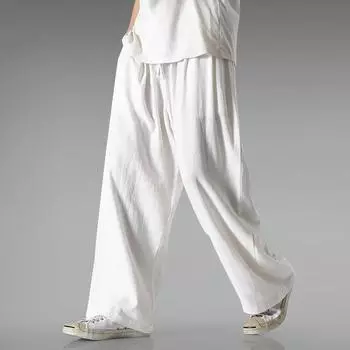 Мужские летние тонкие льняные брюки, свободные прямые повседневные брюки с высокой талией, большие размеры