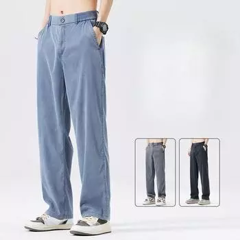Мужские летние тонкие мешковатые джинсы из лиоцелла, мягкие дышащие прямые брюки с эластичным поясом, повседневные широкие брюки синего и серого цвета XXXXXL чёрный